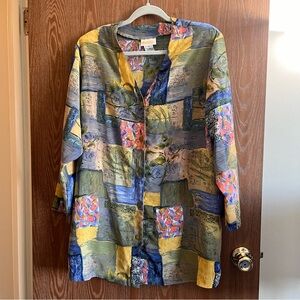 Vintage Roaman’s button down blouse tunic medium patterned